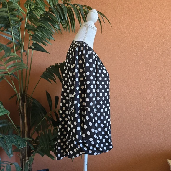 3/$25 INC International Concepts Polka Dot Blouse Black White XL Ruffle Sleeve - Picture 2 of 10
